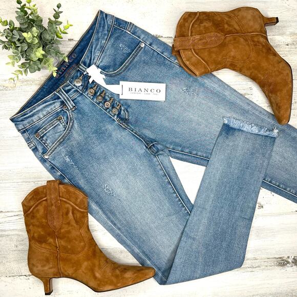 NWT Bianco Buttercup Boyfriend Jeans Light Blue Stretch Denim Button-Fly Size 24 - Picture 5 of 16